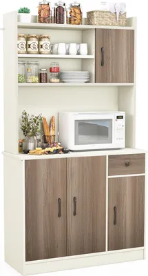 Produktbild von GOPLUS Küchenschrank, 180 cm hoher Vorratsschrank mit 4 Türen, Schublade & offenen Ablagen, Weiß