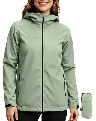 Imagen del producto de Solidchoice - Chaqueta impermeable ligera para mujer, con capucha, ideal para ciclismo y senderismo (verde)