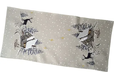 Produktbild von Tischdecke Stickerei Winterwald Tischtuch Weihnachtsdekoration ecru - 35 x 70 cm