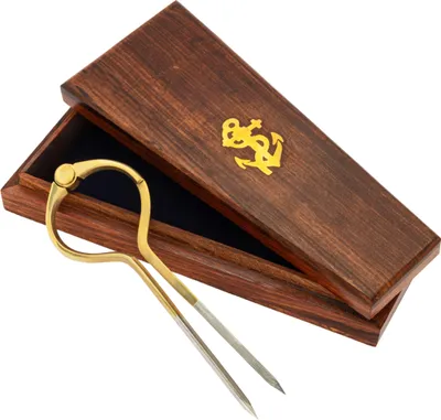 Produktbild von NKlaus 18cm Steckzirkel aus Messing in der Holzbox Einhandzirkel Geometriezirkel Deko 14969