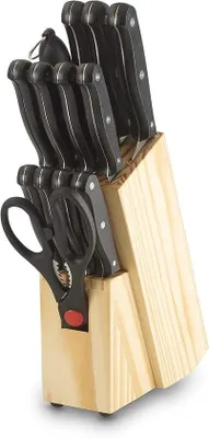Obrázek produktu pro Sada kuchyňských nožů - blok na nože - kuchyňské náčiní - 14 kusů - 31 cm - černá barva