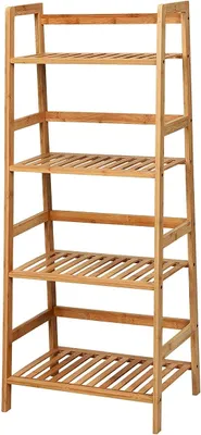 Produktbild von Leiterregal Bambus Standregal mit 4 Ablagen Blumenleiter Pflanzenregal freistehend Badregal Küchenregal Aufbewahrungsregal Blumenregal für Küche Badezimmer Balkon Büro (Natur)
