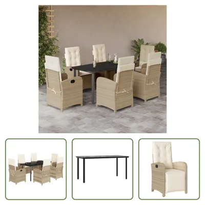 Produktbild von The Living Store 7-tlg. Garten-Essgruppe mit Kissen Beige Poly Rattan