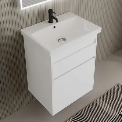 Produktbild von Alpenberger Badmöbel mit Keramik Waschbecken und Unterschrank - Softclose - Vormontiert - Hängender Waschtisch - 60/80/100/120 cm