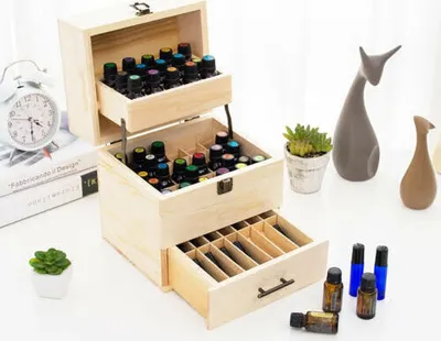 Image de 3 niveaux 59 compartiments Huile essentielle Vernis à ongles Boîte de rangement Boîte de tri Bouteille de liquide Boîte cadeau
