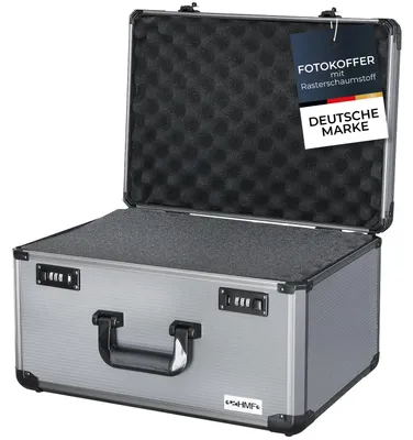 Alu Fotokoffer oder Waffenkoffer mit Rasterschaumstoff von HMF mit den Maßen 46 x 26 x 33 cm