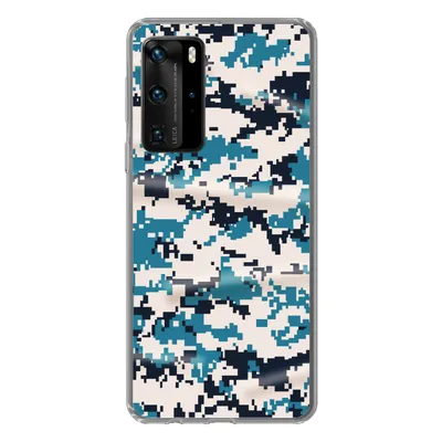 Produktbild von MuchoWow® Handyhülle Schutzhülle Hülle für Huawei P40 Pro Blaues und weißes Camouflage-Muster Silikon Softcase Handy Hülle - Schutz