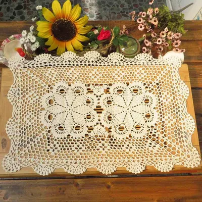 Zdjęcie produktu dla Zestaw podkładek bawełnianych z koronką - 4 sztuki, Beżowe, 38 x 58 cm