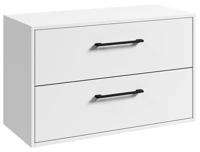 Produktbild von Badplaats Waschtischunterschrank Florence 80 x 46 cm – Hochglanz Weiß – Hängender Unterschrank mit 2 Schubladen und schwarzen Griffen