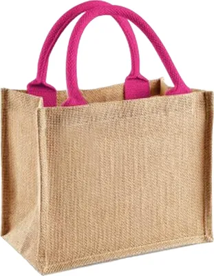 Produktbild von Westford Mill Jute-Tasche / Jute-Mini-Geschenktasche, 6 Liter BC2791 (Einheitsgröße) (Natur /Fuchsia)
