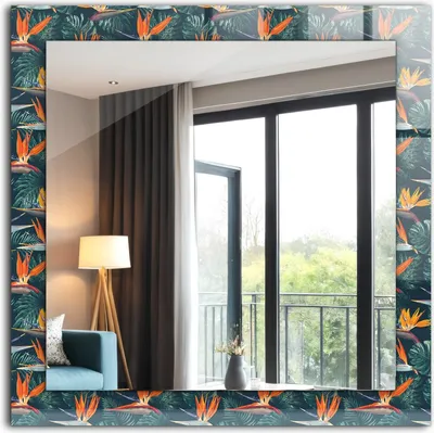 Produktbild von Dekospiegel - Wandspiegel mit Rahmen - Hängespiegel - 60x60 cm - Blumen Und Blätter