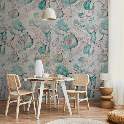 Productafbeelding van Vliesbehang fotobehang "Herfstherinneringen", bloemenmotief met turquoise, 400x280 cm – Modern vliesbehang, wanddecoratie voor slaapkamer, hal, model C-G-10002-a-a