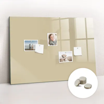 Immagine prodotto di Lavagna magnetica da parete, con superficie in vetro e bordo curvo - Bacheca magnetica - Include 5 magneti - Dimensioni: 100x70 cm - Colore: beige
