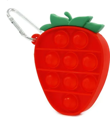 Produktbild von Mini Pop It Fidget Toy Erdbeere Schlüsselanhänger - Sensorisches Anti-Stress Spielzeug Rot