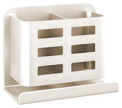 Image de Support mural pour brosses à dents, en aluminium blanc, avec 2 compartiments, fixation sans perçage