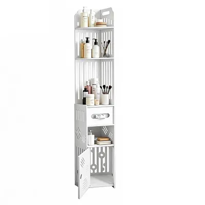 Produktbild von Badezimmerschrank mit 1 Tür 4 offenes Fach 1 Papierrollenbox 20x20x120cm Weiß