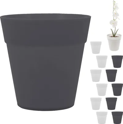 Produktbild von Übertopf 6er Set Kunststoff 15x18cm weiß anthrazit Blumentopf Pflanztopf Topf für Blumen Kräuter Pflanzen