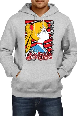 Immagine prodotto di Felpa con cappuccio da uomo Japan Anime Manga Comics Sailor Anime Manga Moon 01, Man L , Gris