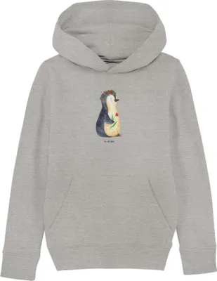 Produktbild von Mr. & Mrs. Panda Kinderpullover Pinguin Blumen 9-11 Jahre (134/146) - Heather Grey - Geschenk, Sweatshirt, Blumenliebe, Pulli, Kinderbekleidung, Kapuzenpullover, Hoodie