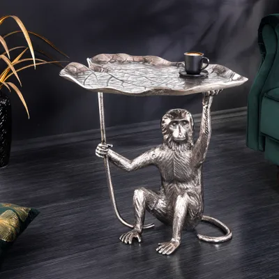 Produktbild von riess-ambiente Design Beistelltisch WILDLIFE MONKEY 60cm silber Metall Couchtisch Tisch Wohnzimmertisch