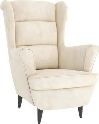 A cream-colored armchair shown from a three-quarter front angle against a white background.