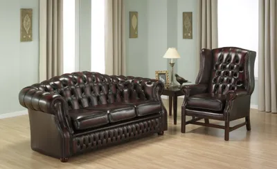Produktbild von Chesterfield 3-Sitzer + Ohrensessel Sofagarnitur Sofa Couch Sofas Ledersofa