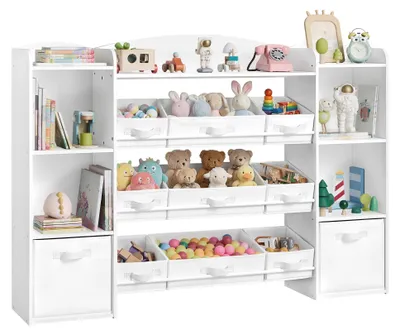 Produktbild von SONGMICS Kinderregal, 4 offene Fächer, 9 mittlere und 2 seitliche Boxen – Größe 3 Spalte (143,8W cm)