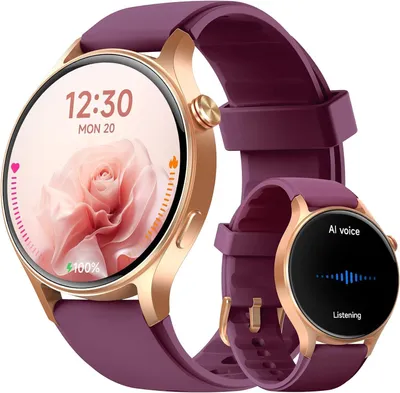 aeac Smartwatch Damen 1,32" AMOLED Rund mit Telefonfunktion, 110+ Sportmodi, SpO2 Herzfrequenz Schlafmonitor, 3ATM Wasserdicht für iOS Android