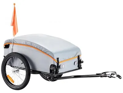 Immagine prodotto di Rimorchio per biciclette 45 kg di capacità di carico Rimorchio pieghevole per il trasporto Compatto e stivabile Accoppiamento universale Copertura impermeabile Ruote da 40 cm Riflettori sicuri Adatto a ruote di biciclette da 558,8-711,2 mm