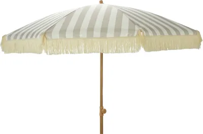 Image de Parasol Jardin Rayé Taupe Design Rétro Franges, Protection Solaire - Ambiance
