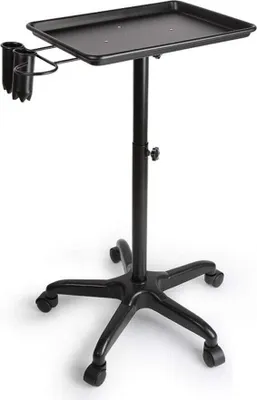 Produktbild von Salonní vozík Kosmetický vozík Výškově nastavitelný se stříbrným podnosem a elektrickým držákem Kadeřnický podnos Beauty Black