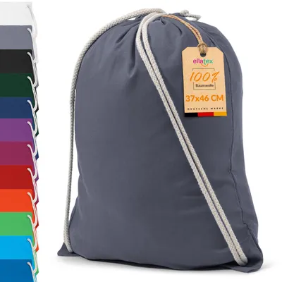 Produktbild von EllaTex Turnbeutel 37x46 cm – Gym Sack aus 100% Baumwolle mit Zugband, in Farbe: Grau