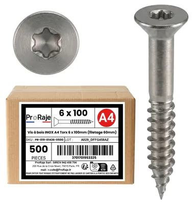 Obrázek produktu pro Šrouby do dřeva z nerezové oceli A4: 6x100 mm, zapuštěná hlava, profil TORX