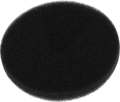 A black circular foam filter on a white background.