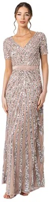 Produktbild von Maya Deluxe Damen Maxi kvinder damer polstret sequin kjole lang kortærmet V-hals
