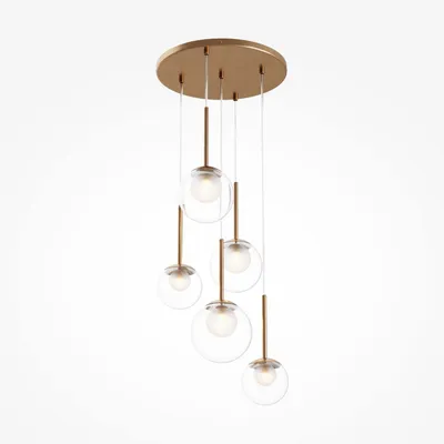 Produktbild von Pendelleuchte Glas Metall G9 D: 58 cm H: max. 344,1 cm in Gold 5-flammig rund Kugel Schirm Modern