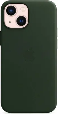 Produktbild von Apple Handyhülle für iPhone 13 mini, Echtleder Grün Hard Case, MagSafe-kompatibel, stoß-, kratz- und staubresistent, mit Mikrofaser-Innenfutter.