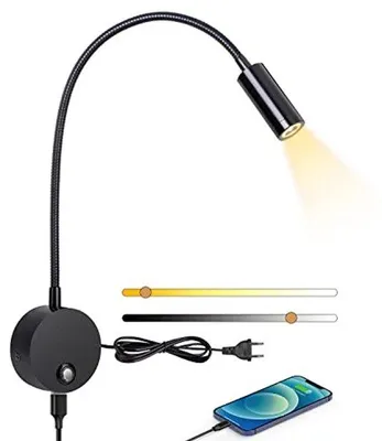 Imagen del producto de Lámpara de pared LED con interruptor táctil y puerto de carga USB, ideal para dormitorios