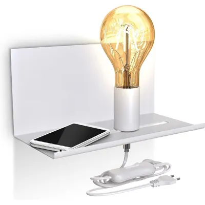 Image de Applique murale réglable luminaire mural rétro lampe de chevet avec étagère interrupteur blanche matte E27 Lampe murale rétro