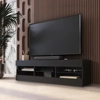 Obrázok produktu pre Komodee TV skrinka Tivoli, čierna/čierna, šírka 140 cm x výška 40,5 cm x hĺbka 35,5 cm, bez LED, do obývačky, spálne