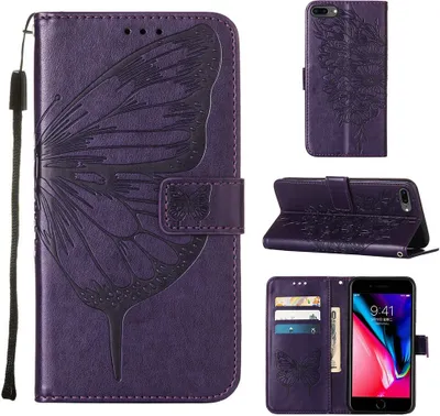 Image de coque pour iPhone 8 Plus, coque en cuir avec fentes pour cartes et support pour iPhone 8 Plus/ 7 Plus/ 6s Plus/ 6 Plus Violet