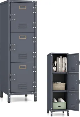 Produktbild von KOMFOTTEU Aktenschrank Metall mit 3 abschließbaren Türen, Büroschrank Industriekabinett mit Kippschutz, Organizer Schließfachschrank Lagerschrank für Büro, 30 x 35 x 100 cm