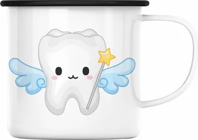 Produktbild von Trendation - Zahnfee Becher Kinder Zahnmedizinische Fachangestellte Emaille Tasse Geschenk Lustig Praxis Geschenkidee Zahnarzthelferin Zahntechnikerin Zahnärztin Lustiger Spruch (Schwarz)