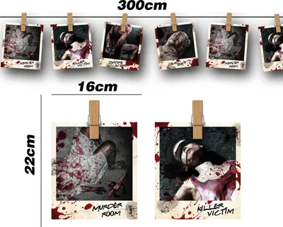 Produktbild von Halloween Horror Dekoration Gruselige Tatort Fotos Girlande Deko Party 300cm Blutspuren Opfer Szenen Unheimlich, Farbe: Mehrfarbig