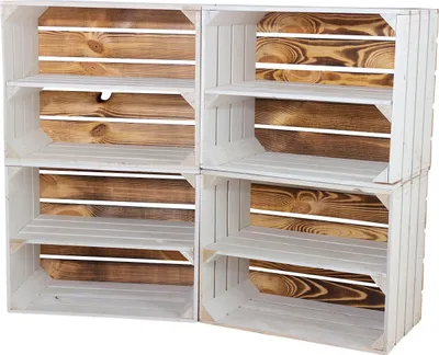 Four wooden crates stacked together in a 2x2 configuration.