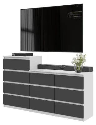 Produktbild von Kommodenset Weiß Matt / Anthrazit Grau mit 10 Schubladen (6+4) – Großes Sideboard Set für Schlafzimmer & Wohnzimmer – GABRIEL