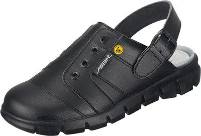 A black Abeba clog shoe with a slingback strap.
