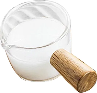 Obrázok produktu pre 50 ml Mini sklenená odmerka na kávu s jednou výlevkou Odmerka na kávu s drevenou rukoväťou na mliečnu smotanu