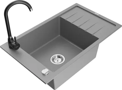 Produktbild von Mexen Elias 1 Becken-Granitspüle mit Abtropffläche und Mischbatterie Telma, Grau - 6511-71-670200-70