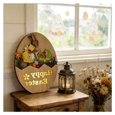 Produktbild von Handbemalter Holz-Osterhase - Holzfigur für Osterbaum und Tischdekoration